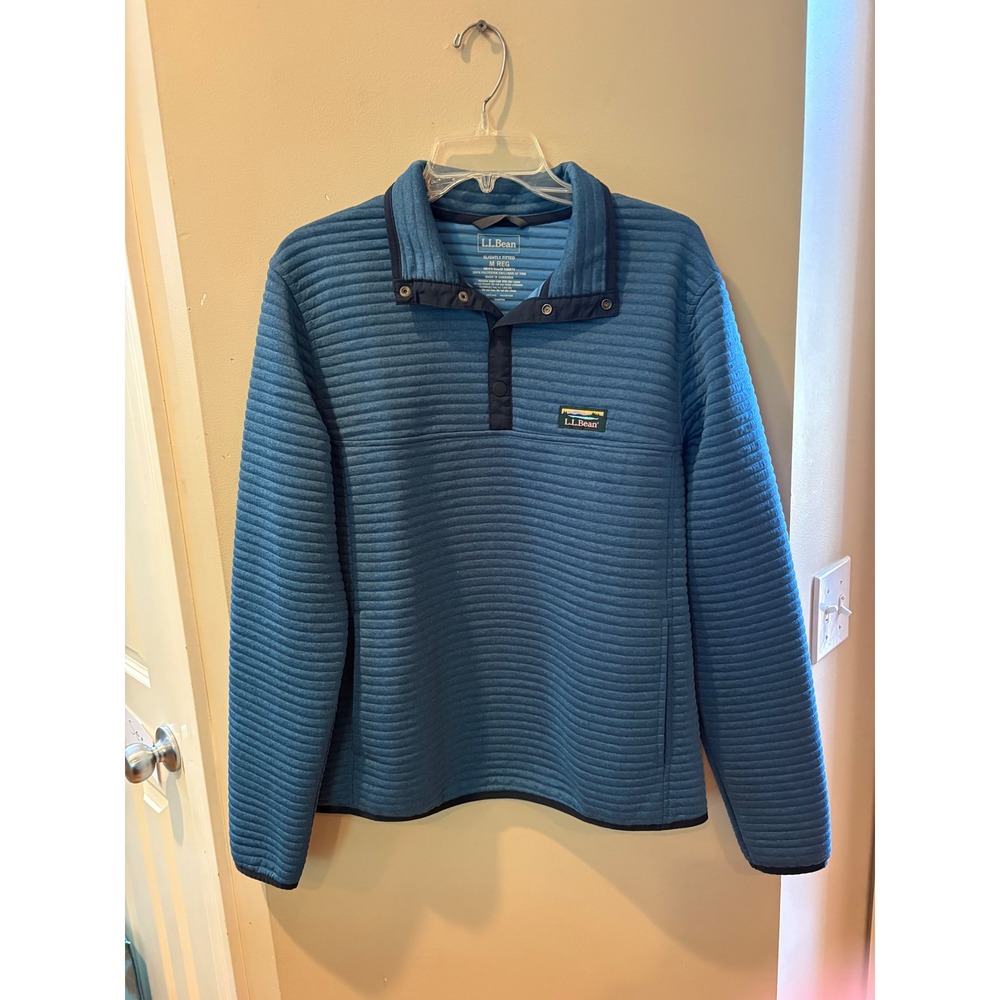 LL Bean Women's Blue AirLight Quilted Snap Neck Pullover Fleece Jacket M 506874